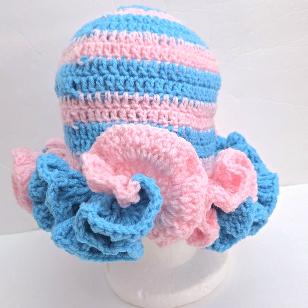 Pink and Blue Ruffled adultsized Hat - Picture 2 of 5